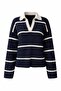 Navy Blue Polo Collar Striped Knitwear Sweater - 7