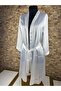 Bride Stone Embroidered Hologram Ecru Satin Tie-Up Dressing Gown - 5