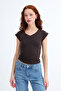 Gathered Side V-Neck T-Shirt P1566-S1 - 2