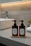 Set of 2 Amber Soap Dispensers with Wooden Stand 400ml - Hand Soap & Hand Lotion Dispenser - 400Hhggoval - 6