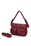 Washed Leather Burgundy Multi-Compartment Stylish Shoulder and Crossbody Bag