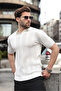 White Polo Collar Knitwear Men's T-Shirt E7469 - 2