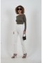 Khaki boat neck modal cashmere blouse - 3