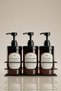 3-Piece Amber Liquid Soap Dispenser Set with Metal Stand 400 ml - Shampoo, Shower Gel, Conditioner Bottle |   400Ggg