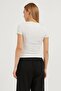 Women's White Crew Neck Short Sleeve Lycra Bodysuit - 4