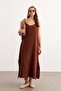 Women's Brown Rope Strap Muslin Long Dress with Side Slits