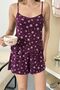 Women's Strappy Floral Patterned Shorts Pajama Set Purple - 3300 - 2