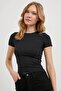 Women's Black Crew Neck Short Sleeve Lycra Bodysuit