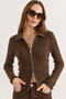 Women's Brown Double-Sided Zippered Soft Textured Knitwear Blouse Blz-19003218