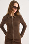 Women's Brown Double-Sided Zippered Soft Textured Knitwear Blouse Blz-19003218 - 6