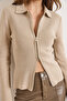Women's Stone Double-Sided Zippered Soft Textured Knitwear Blouse Blz-19003218 - 5