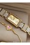 Full Steel (Case, Cord) Elegant with Stones, Yellow Color, Rectangular Case, in Stylish Box + Bracelet - 3
