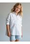 Girl's Striped Oversized Shirt with Double Pocket Detail