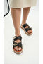 Thick Double Gold Buckle Detailed Velcro High Heeled Comfortable Women's Summer Slippers Sandals - 4