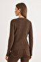 Women's Brown Crew Neck Buttoned Soft Textured Knitwear Blouse Blz-19003217 - 6