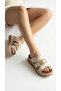Square Thick Gold Buckle Detailed High Heeled Comfortable Women's Summer Slippers Sandals - 3