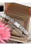 Full Steel (Case, Cord) Elegant, Gray Color Rectangular Case with Stones, in Stylish Box + Bracelet