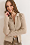 Women's Stone Double-Sided Zippered Soft Textured Knitwear Blouse Blz-19003218