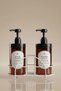 Set of 2 Amber Kitchen Soap Dispensers with Metal Stands 400 ml - Detergent and Liquid Soap Dispenser Set - 400Hdggmetal