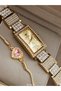 Full Steel (Case, Cord) Elegant with Stones, Yellow Color, Rectangular Case, in Stylish Box + Bracelet - 5