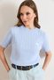 Women's Baby Blue Heart Embroidered Hair Braided Seasonal Knitwear Blouse Blz-19003221 - 2