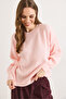 Women's Candy Pink Crew Neck Geometric Patterned Knitwear Sweater Kzk-19001151 - 3