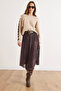 Women's Bitter Brown Belted Lined Batik Tulle Skirt Etk-19000402 - 2