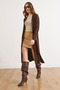 Women's Brown Ribbed Tok Triko Cardigan with Side Slits Hrk-19000478 - 5
