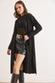 Women's Black Ribbed Tok Knitwear Cardigan with Side Slits Hrk-19000478 - 4