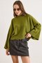Women's Oil Green Crew Neck Wide Sleeve Batwing Knitwear Sweater Kzk-19001161 - 3