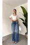 Women's Blue Stone Wide Leg Jean Trousers High Waist Loose Leg Denim - 9