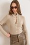Women's Stone Color Stand Collar Snap Fastener Soft Textured Knitwear Sweater Kzk-19000998 - 6