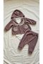 Baby Girl Hooded Lace Detailed Cardigan with Pockets, Bodysuit and Trousers 3-Piece Velvet Set