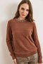 Women's Brown Collar Stone Detailed Thin Beard Knitwear Sweater Kzk-19001146 - 5