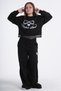 Girl's Black Lace Detailed Wide-Leg Printed Top and Bottom Tracksuit Set - 6