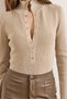 Women's Stone Color Stand Collar Snap Fastener Soft Textured Knitwear Sweater Kzk-19000998 - 7