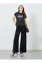 Women Black Graphic Flower Print T-Shirt - 2