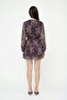 Floral Patterned Belted Chiffon Mini Dress Brown - 3