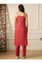 Square Neck Embroidered Detail Straight Kurta and Pant Fusion Set - 3