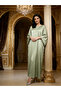 Women Green Striped Satin Kaftan - 4