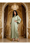 Women Green Striped Satin Kaftan - 5
