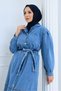 Women's Buttoned Belt Detailed Denim Dress - 8
