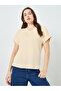 Beige V Neck T-Shirt with Turn-Up Sleeves - 3
