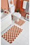 Chess Checkerboard Patterned Latex Non-Slip Base Machine Washable 2-Piece Bohemian Bath Mat 60X100 60X50 - 2