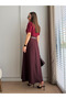 Plum Pleated Front Slit Belted Skirt - 3376 - 5