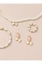 Set of 4 - Bow Pendant Faux Pearl Necklace, Bracelet, Earrings and Ring
