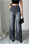 Women's Anthracite Denim Patterned Wide-Leg Elastic Waist 2-Yarn Comfortable Sweatpants-Pants - 2