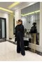 Women's Black Shawl Detailed Design Shirt and Pants Double Hijab Set - 5