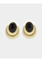 Gold-Tone Stud Earrings with Black Stone