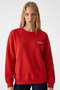 Women's Red Sweatshirt with Chest Text Print